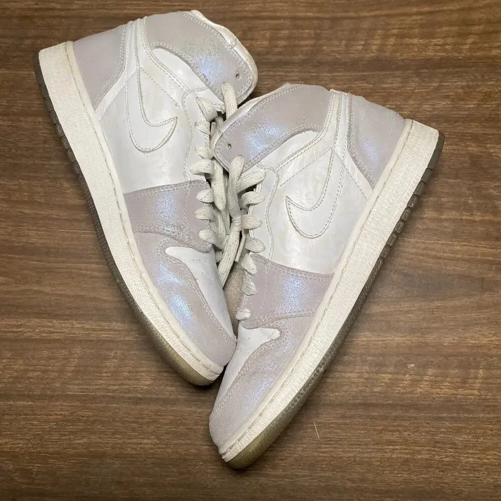 Kid's Air Jordan 1 Retro High White Metallic Silver Size 7Y 2008 (332148-101)